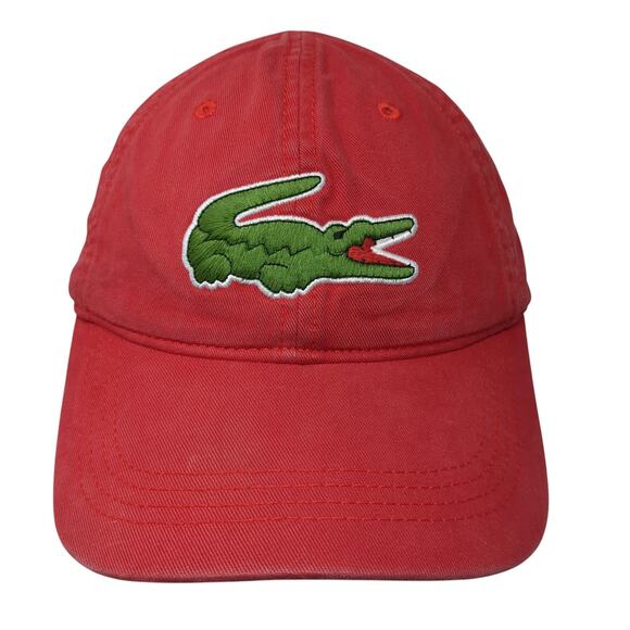 Lacoste Slideback Hat Red Embroidered Crocodile Logo 100% Cotton Adjustable - Picture 1 of 10